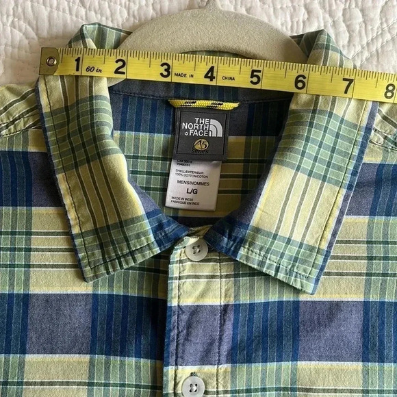 North Face 100% Cotton A5 Series Plaid Button Down Shirt Large Blue Green Camp - Picture 10 of 17